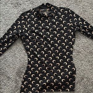 Marine Serre Silver Graphic Bodysuit with Mandarin Collar